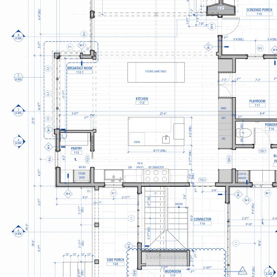 architectural construction drawing of a kitchen